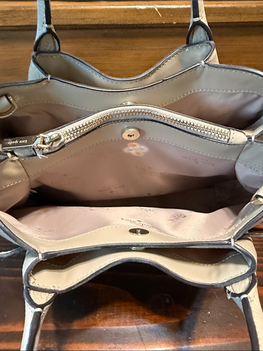 Kate Spade Dumpling Small Satchel Pebbled Leather Crossbody Cream/Taupe - Picture 8 of 14
